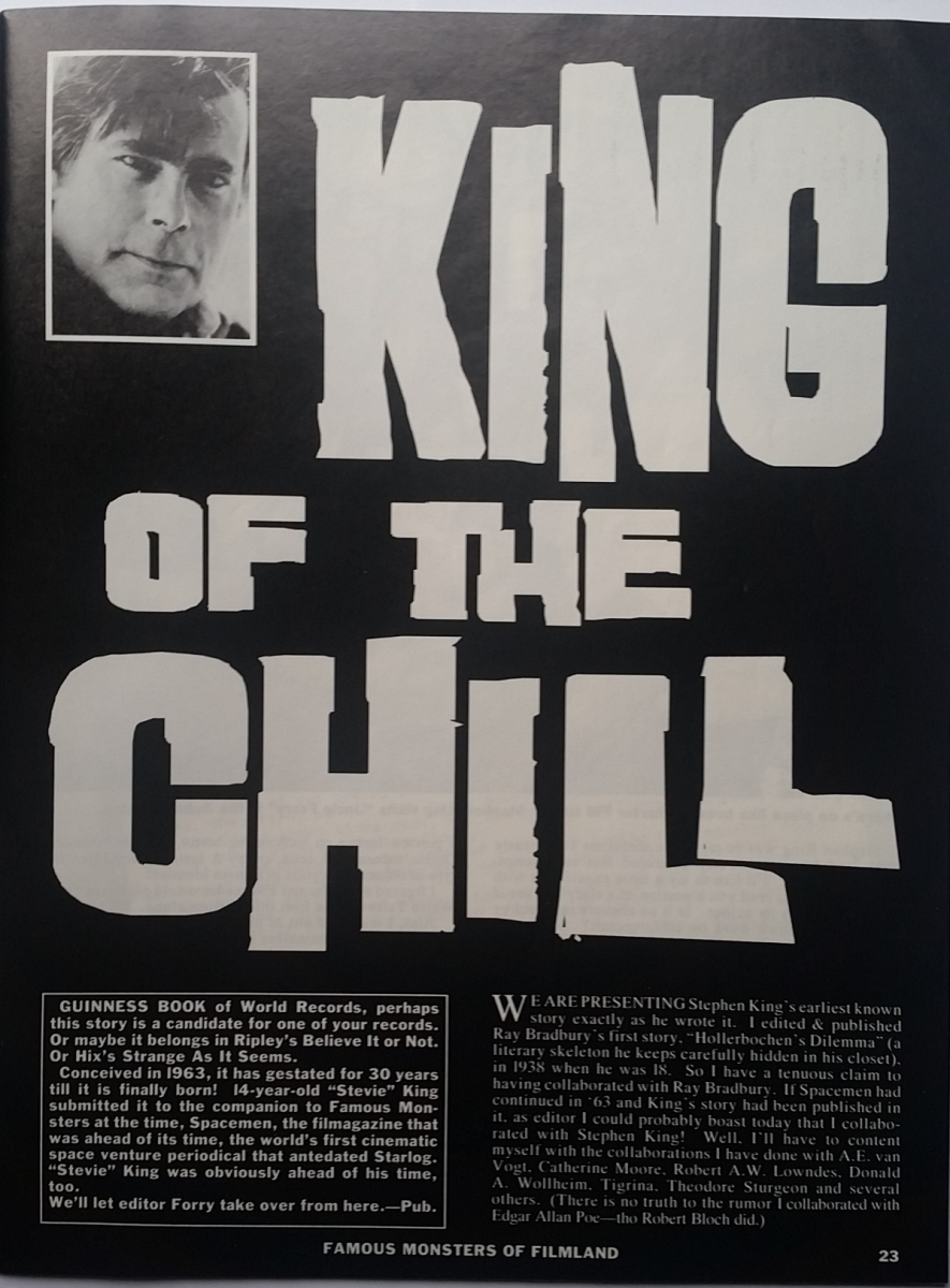 "Famous Monsters of Filmland" - tekst "King of the Chill" - obrazek