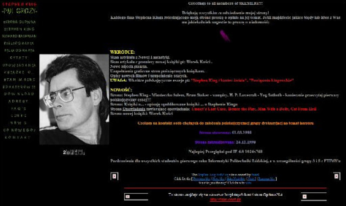 "Stephen King - Pan Grozy" - pierwsza wersja serwisu z 1998 roku - obrazek